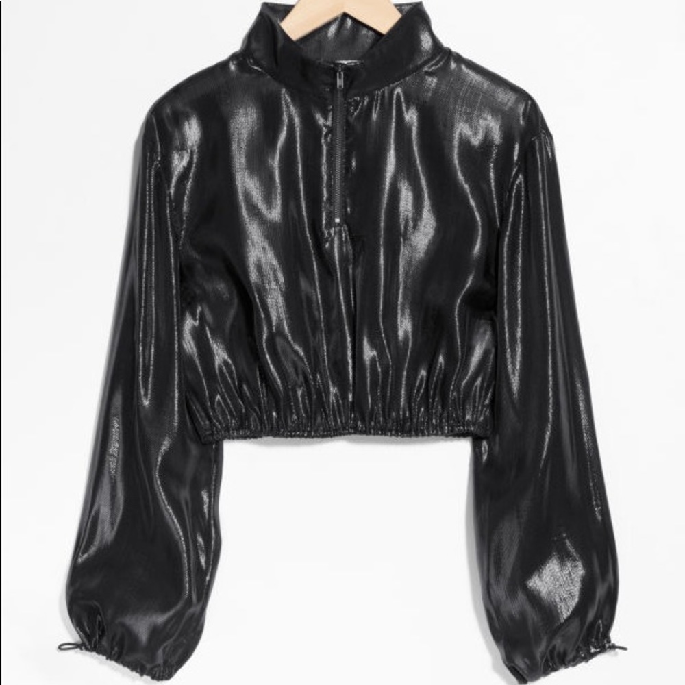 Elastic Trim Cropped Half Zip Blouse - NWT